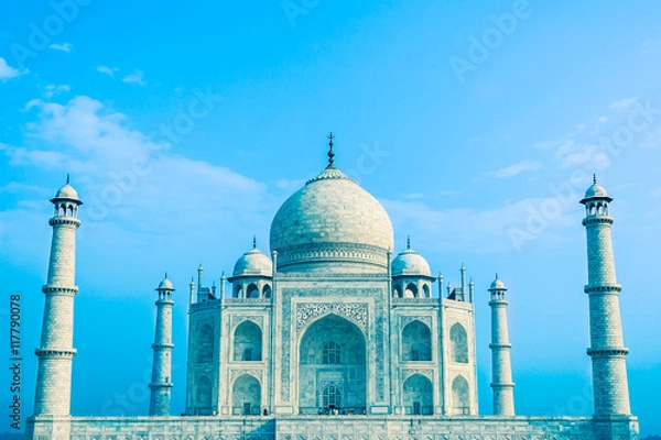 Obraz A cold tone image of the Taj Mahal of India from the front.