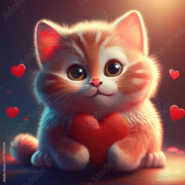 Obraz Cute valentine cat generative AI illustration