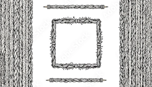 Fototapeta Braided Brush and Frames Knitted Seamless Pattern