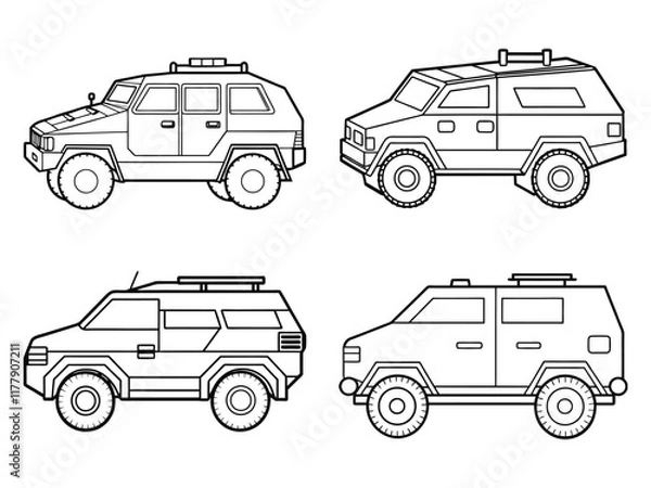 Obraz Customizable Armored Vehicle Outline Vector Illustration