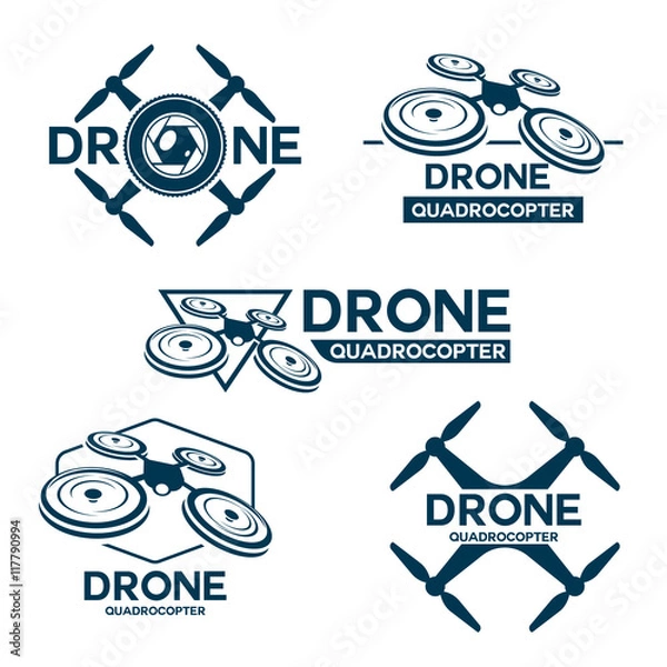 Obraz dron quadrocopter ustawić szablon logo