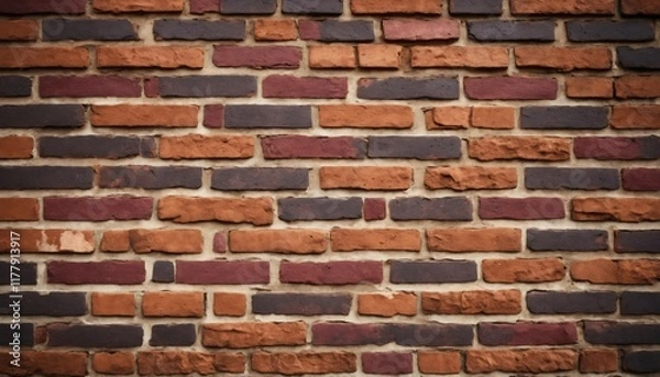 Fototapeta Vintage brick wall with deep burgundy and rust-colored tones in textured detail