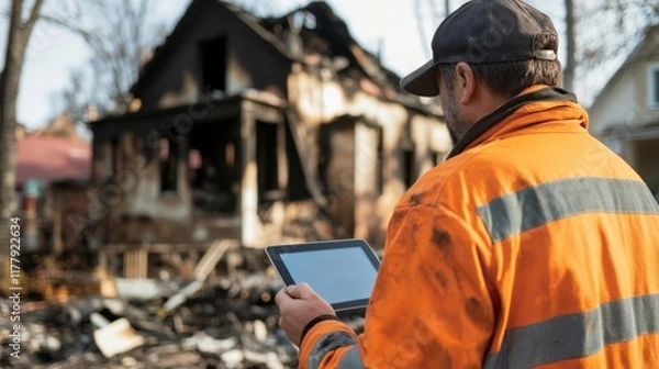 Fototapeta Assessing Fire Damage to a Residential Property