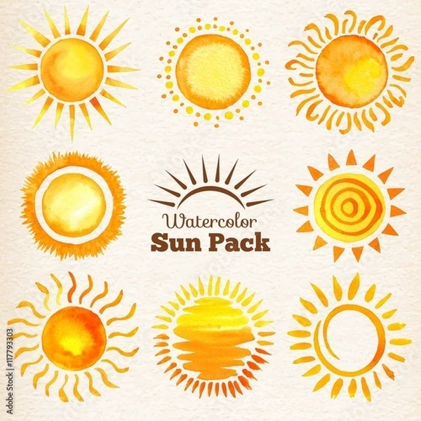 Fototapeta Watercolor suns pack