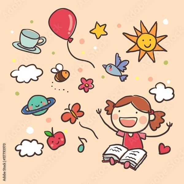 Obraz Hand drawn kid reading a book 