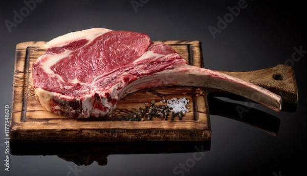 Obraz fresh tomahawk steak on rustic board
