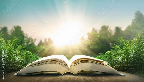 Obraz open bible surrounded by way of plants soft light