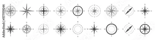 Obraz Compass icons. Set of simple compass symbols. Wind rose icon. JPG image