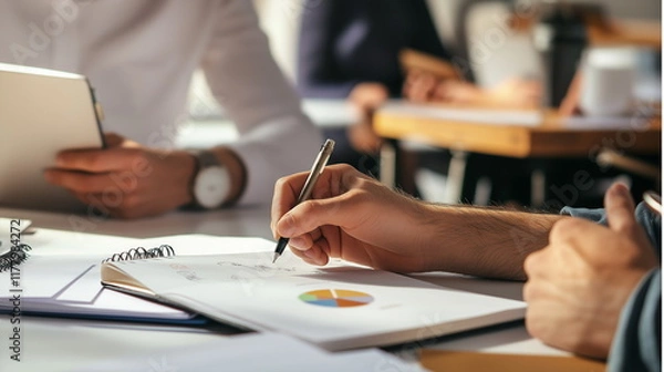 Obraz ビジネスシーンでプロジェクトチームがミーティングやディスカッションを行っている画像