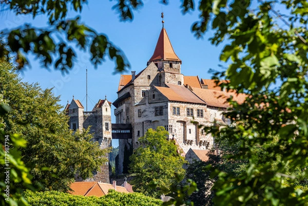Obraz Fortress Pernstein close to Bnro on a autumn blue sky day, Czech Republic