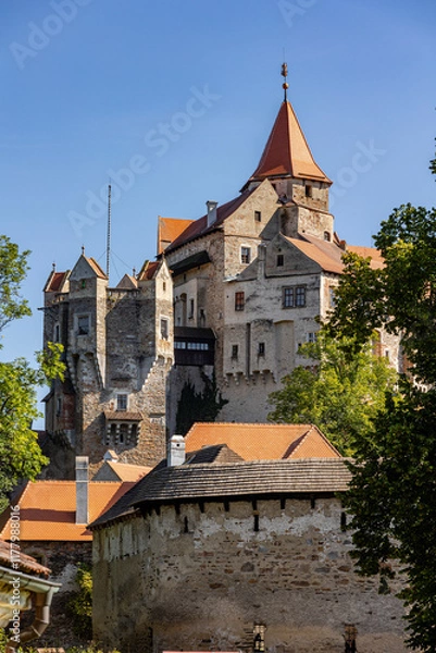 Obraz Fortress Pernstein close to Bnro on a autumn blue sky day, Czech Republic