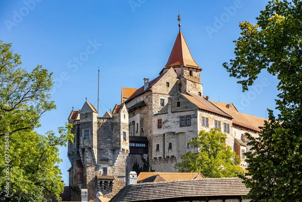 Obraz Fortress Pernstein close to Bnro on a autumn blue sky day, Czech Republic