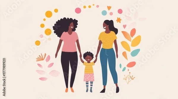 Obraz Celebrating love  a portrait of a two mom family embracing life together with their child
