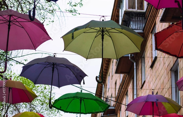 Obraz Colorful Umbrellas Hanging Outdoors in Spring