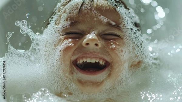 Obraz Laughing Child Covered in Bath Bubbles