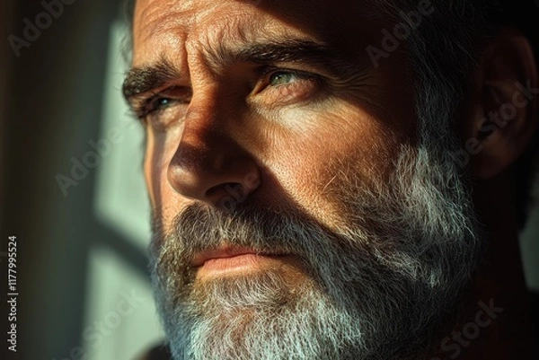 Obraz Close-Up of Mature Man in Thoughtful Light