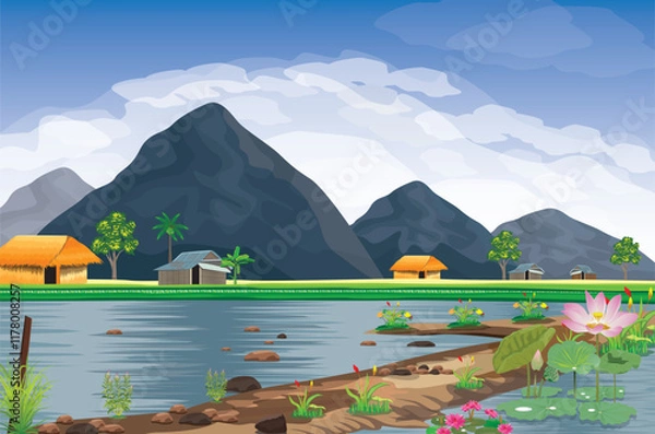 Fototapeta Natural view with marshes and mountains vector design