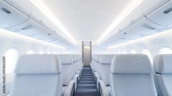 Fototapeta Modern Airplane Interior Featuring Sleek Design and Spacious Aisles