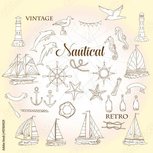 Fototapeta Nautical set with ships