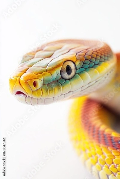 Fototapeta A close-up shot of a colorful snake's head with vibrant markings
