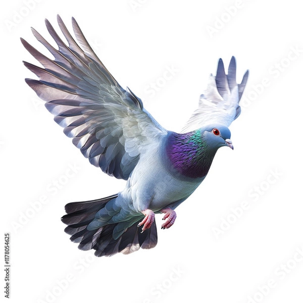 Fototapeta Colorful pigeon soaring in the clear sky