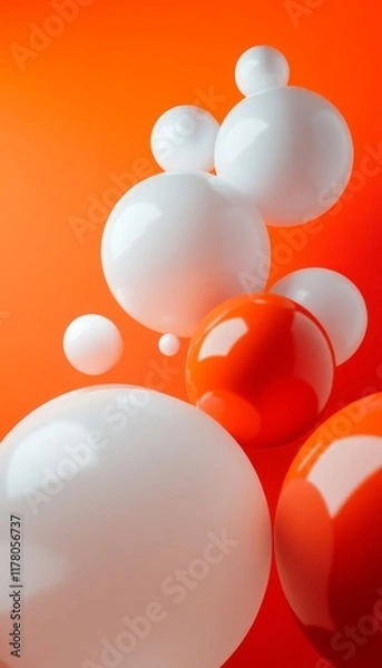 Fototapeta Abstract arrangement of orange and white spheres on a smooth background in artistic photography