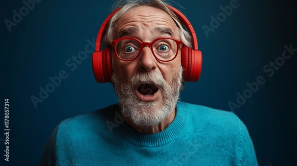 Obraz portrait of an elderly man in headphones