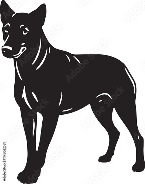 Fototapeta Elegant Black and White Vector Illustration of a Canine Companion: A Strikingly Simple Line Art Portrait of a Loyal Dog