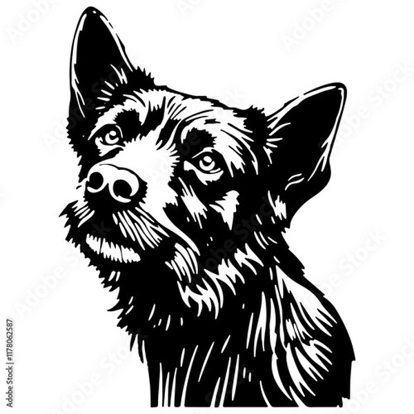 Obraz Elegant Black and White Vector Illustration of a Canine Companion: A Strikingly Simple Line Art Portrait of a Loyal Dog