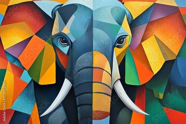 Fototapeta Vibrant cubist elephant portrait  a stunning representation of wildlife artistry