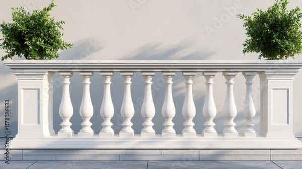 Fototapeta White stone or marble balustrades with pillars, columns, balusters and handrails. Vector realistic set of 3d fence in classic greek or roman style for balcony, terrace, stairs