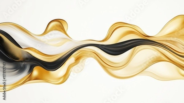 Fototapeta Abstract golden and black flowing ribbons on a white background. Modern elegant design for luxury branding.