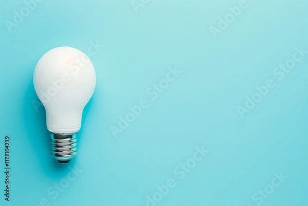 Fototapeta Light bulb is lit up on a blue background