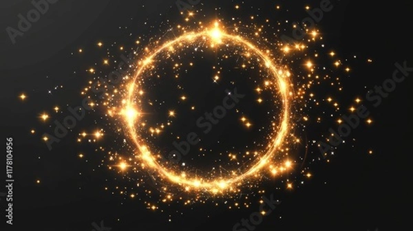 Fototapeta White neon glowing circle. Realistic vector illustration of light lens flare effect of circular shape with bright sparkle and streak. Shiny glare ring with ray and highlight. Luminous round frame.