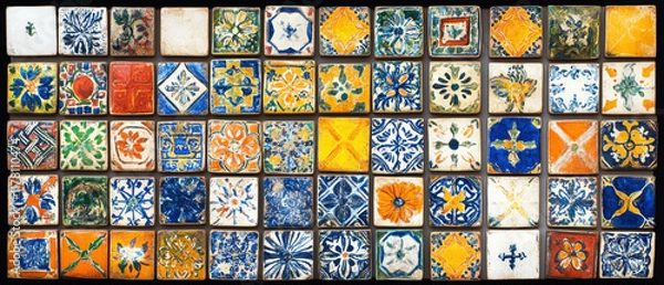Fototapeta Intricate tile patterns showcasing vibrant colors and detailed designs from varied cultures