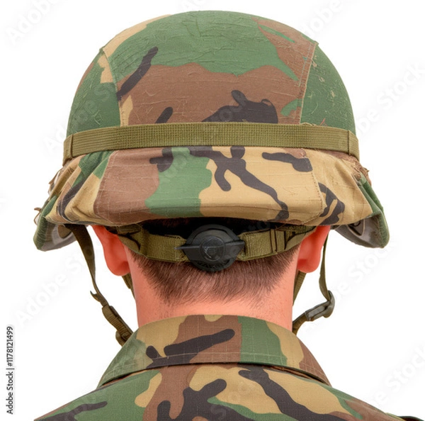 Fototapeta Army camouflage helmet of a soldier on transparent background PNG