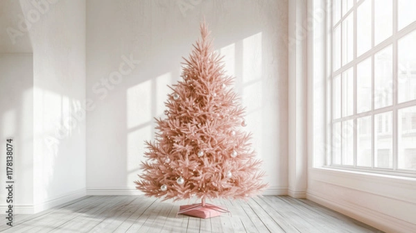 Obraz pink christmas tree in a room