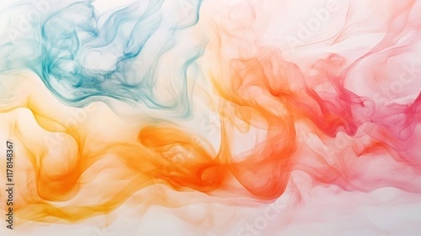 Fototapeta Abstract colorful smoke swirls on white background. (2)
