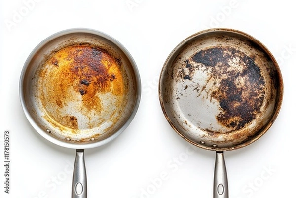 Obraz Analyze the image of a stained cooking pot before and after cleaning The dirty stainless