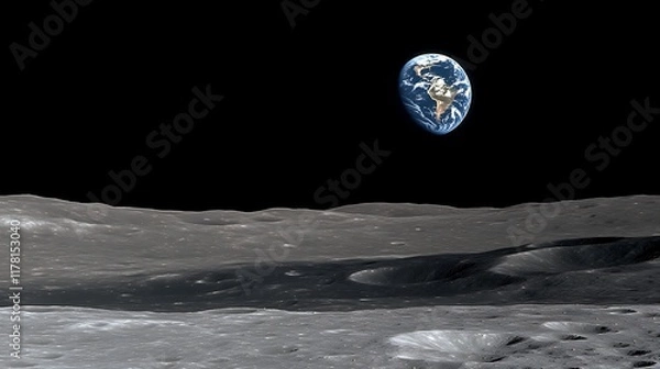 Fototapeta Earthrise above the lunar surface a view from space