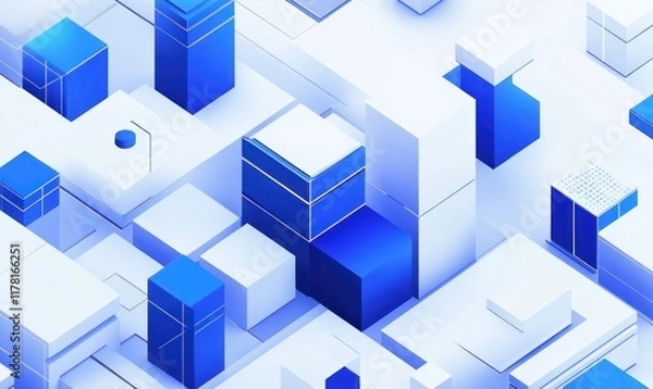 Fototapeta Abstract 3D blue and white geometric shapes background.