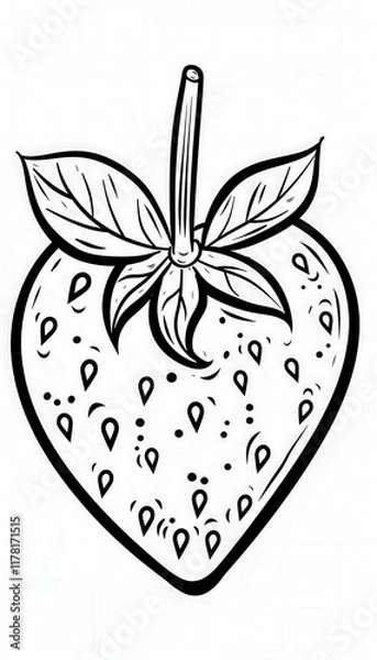 Fototapeta A simple, bold line art drawing of a strawberry. Ideal for coloring books, educational materials, or simple design elements.