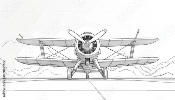 Fototapeta A vintage biplane sketch perfect for aviation enthusiasts. Ideal for posters, t-shirts, and website designs related to aircraft or history.