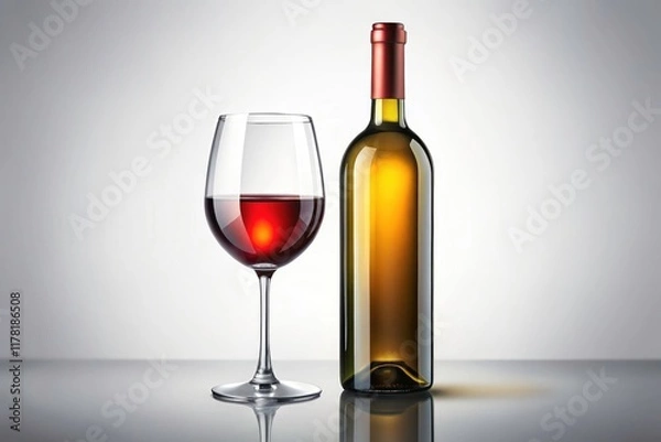 Obraz Simple wine bottle and glass drawing; panoramic view, clean lines.