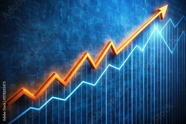 Fototapeta Vintage Growth Chart: Glowing Line Graph on Blue Background