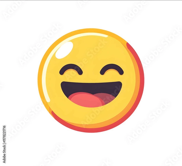 Fototapeta smiling emoji flat design aesthetic white background simple shapes simple colors vector illustration clip art style yellow and red color palette high resolution no sha