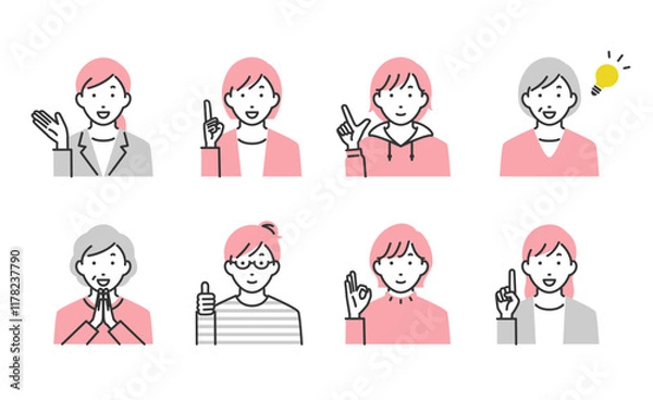 Fototapeta 女性のポジティブな表情のアイコンセット