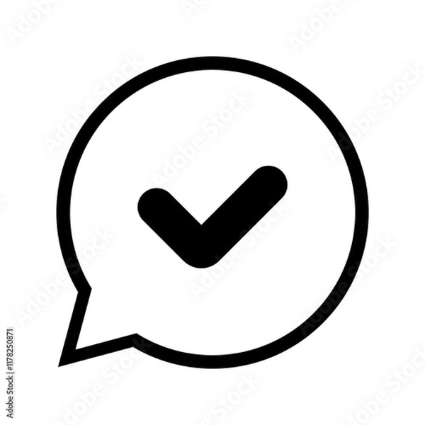 Obraz Check mark with speech bubble in flat style icon. checkbox, checklist, accept, agree, tick mark PNG symbol. apply, approval, approve signs. vector illustration for apps and website