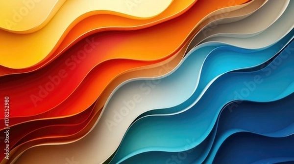 Fototapeta Bold, colorful wave-like swirls in an abstract design, full of texture and movement, with hues blending together to form a captivating artwork