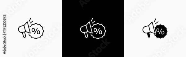 Obraz Special offer with megaphone discount in line style icon. Badge, discount, announcement in flat style symbol. Marketing megaphone signs. vector illustration for apps and website